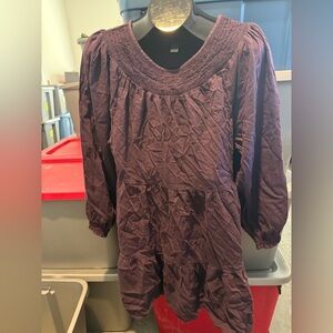 Purple Smocked Yoke Long Sleeve Tunic Dress p11